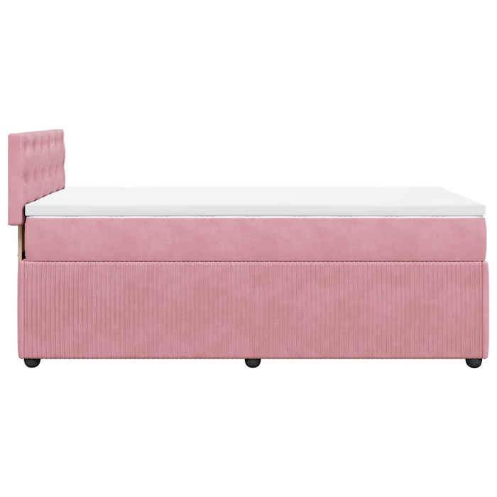 Pat box spring cu saltea, roz, 90x190 cm, catifea WALTI