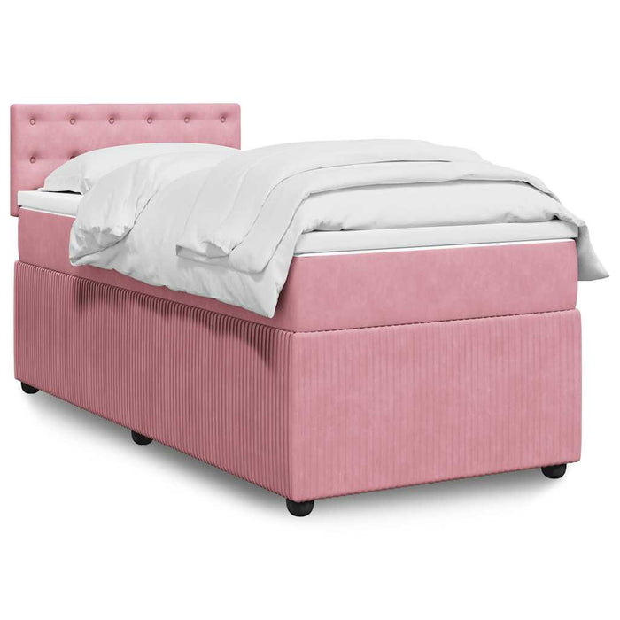 Pat box spring cu saltea, roz, 90x190 cm, catifea WALTI
