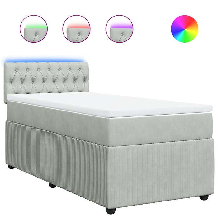 Pat box spring cu saltea, gri deschis, 90x190 cm, catifea - WALTI WALTI