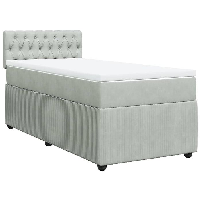 Pat box spring cu saltea, gri deschis, 90x190 cm, catifea - WALTI WALTI