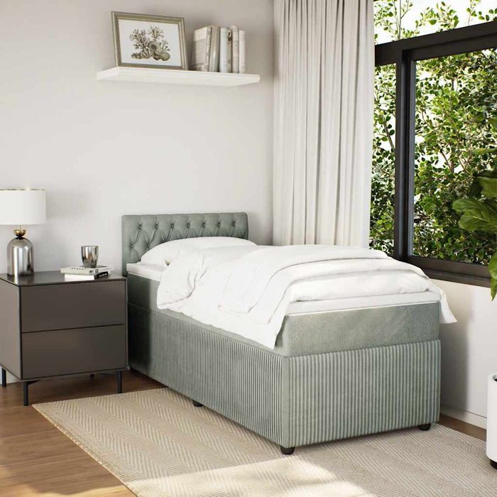 Pat box spring cu saltea, gri deschis, 90x190 cm, catifea - WALTI WALTI