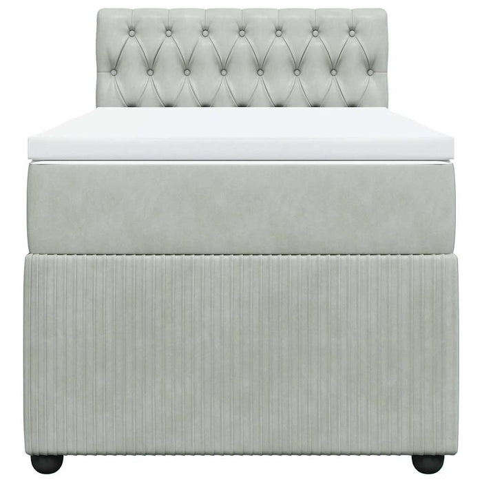 Pat box spring cu saltea, gri deschis, 90x190 cm, catifea - WALTI WALTI