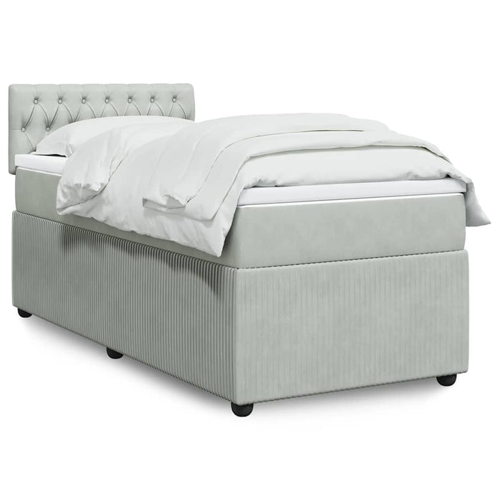 Pat box spring cu saltea, gri deschis, 90x190 cm, catifea - WALTI WALTI