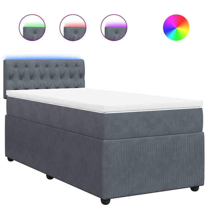 Pat box spring cu saltea, gri închis, 90x190 cm, catifea - WALTI WALTI