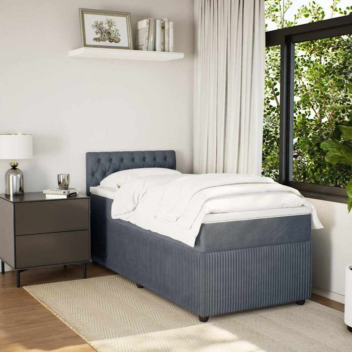 Pat box spring cu saltea, gri închis, 90x190 cm, catifea - WALTI WALTI