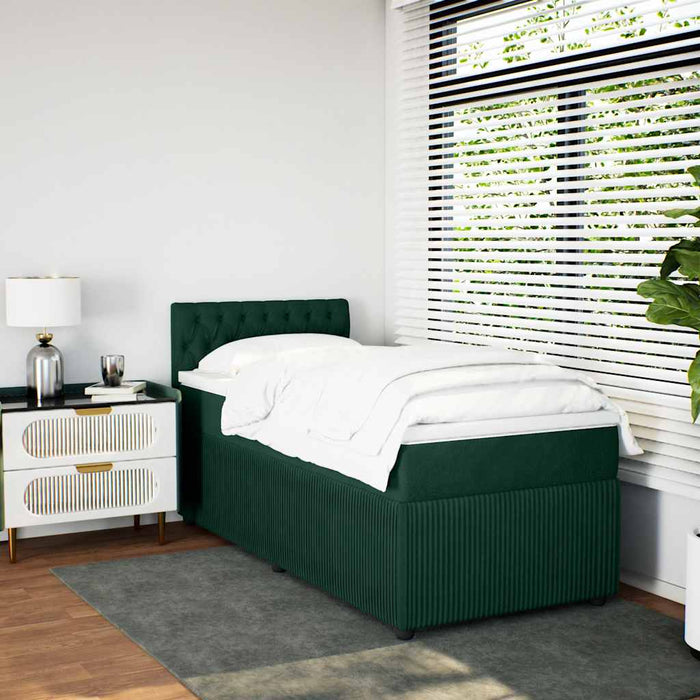 Pat box spring cu saltea, verde închis, 90x190 cm, catifea - WALTI WALTI