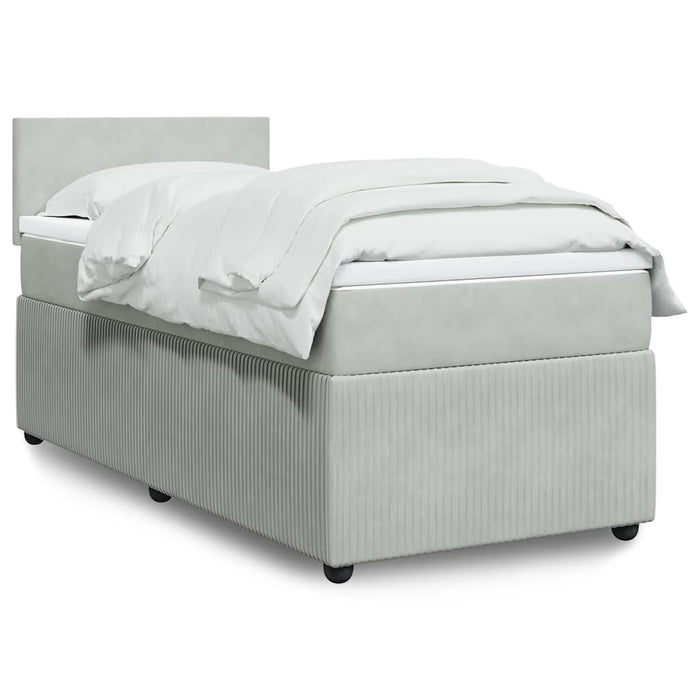 Pat box spring cu saltea, gri deschis, 90x200 cm, catifea - WALTI WALTI