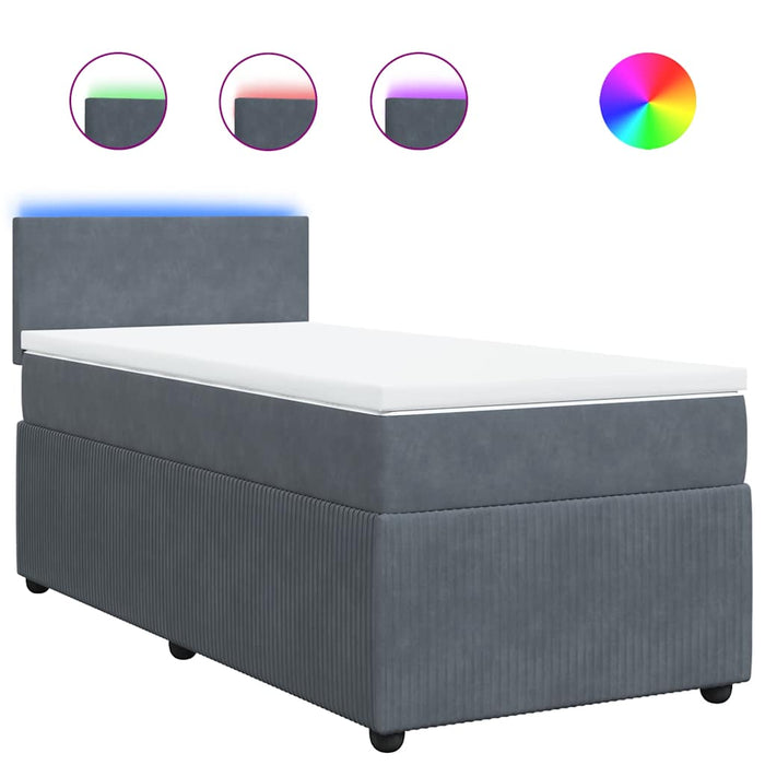 Pat box spring cu saltea, gri închis, 90x200 cm, catifea - WALTI WALTI