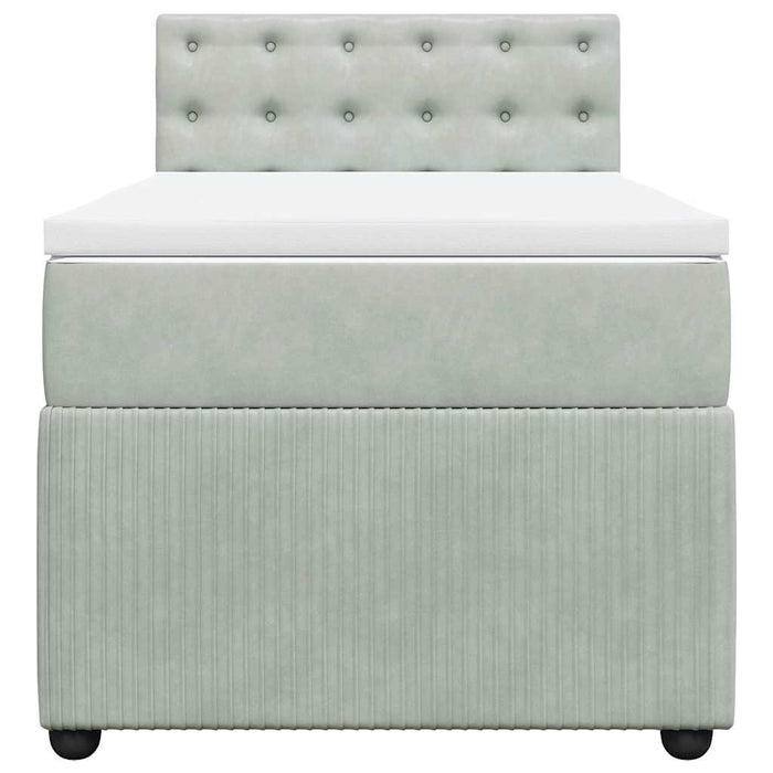Pat box spring cu saltea, gri deschis, 90x200 cm, catifea - WALTI WALTI