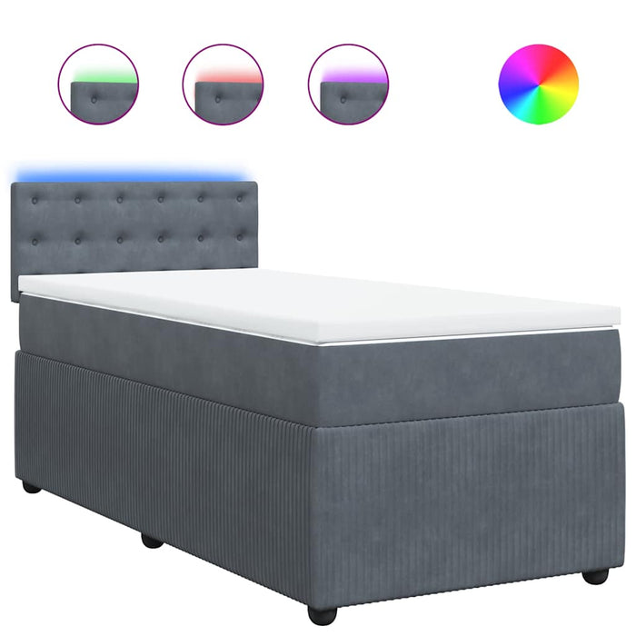 Pat box spring cu saltea, gri închis, 90x200 cm, catifea - WALTI WALTI