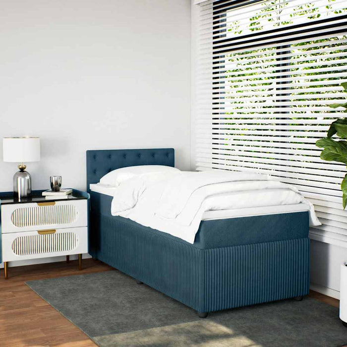 Pat box spring cu saltea, albastru, 90x200 cm, catifea - WALTI WALTI