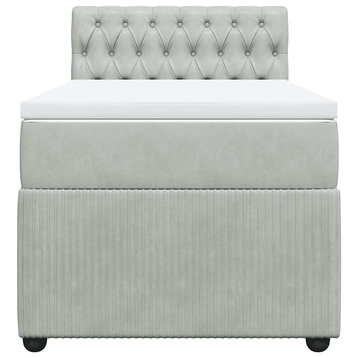 Pat box spring cu saltea, gri deschis, 90x200 cm, catifea - WALTI WALTI