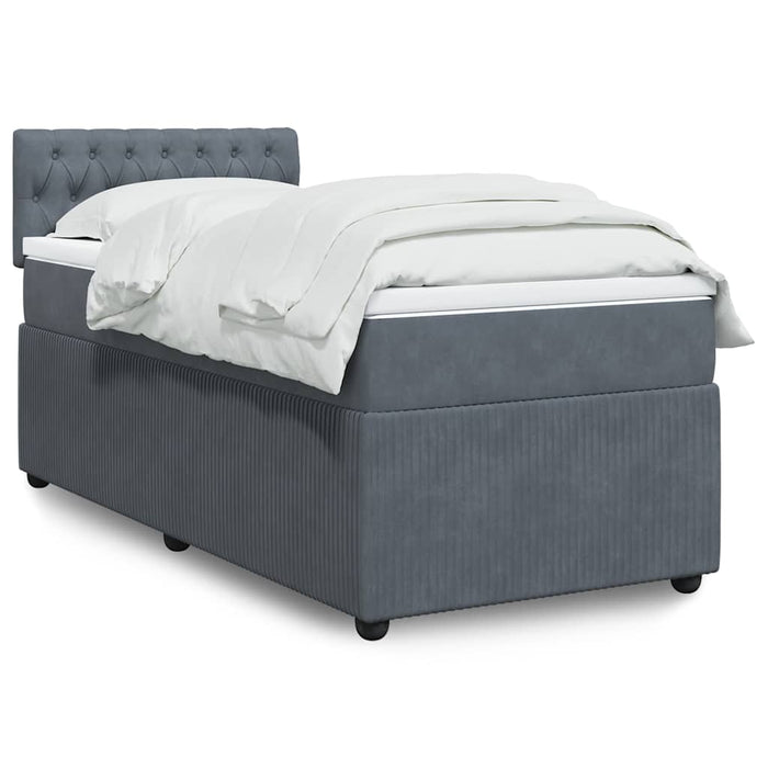 Pat box spring cu saltea, gri închis, 90x200 cm, catifea - WALTI WALTI