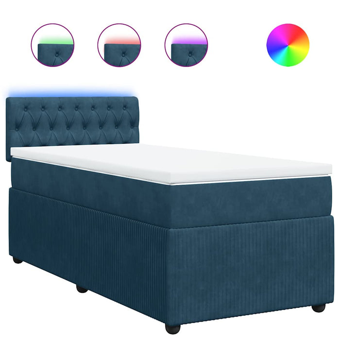 Pat box spring cu saltea, albastru, 90x200 cm, catifea - WALTI WALTI