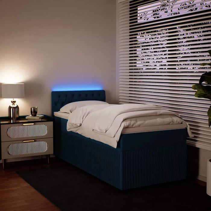Pat box spring cu saltea, albastru, 90x200 cm, catifea - WALTI WALTI