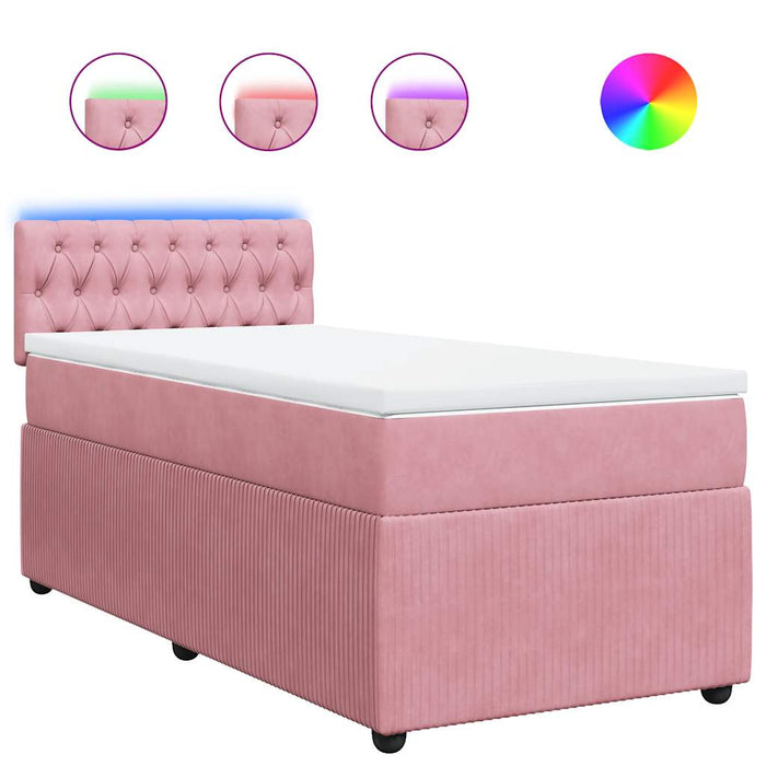 Pat box spring cu saltea, roz, 90x200 cm, catifea - WALTI WALTI