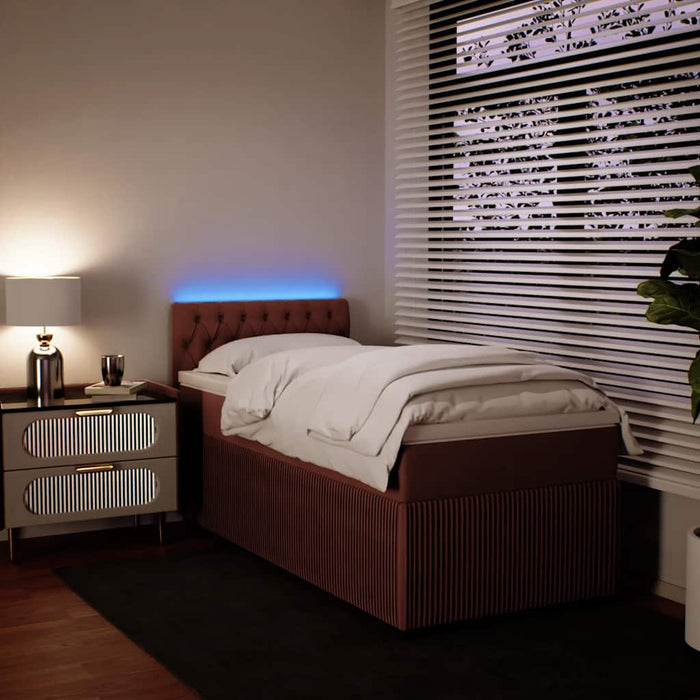 Pat box spring cu saltea, roz, 90x200 cm, catifea - WALTI WALTI