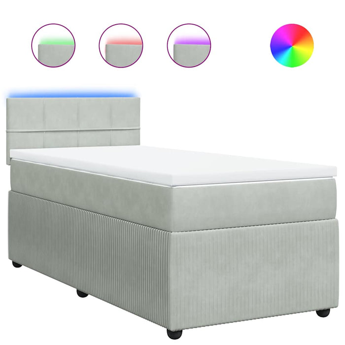 Pat box spring cu saltea, gri deschis, 90x200 cm, catifea - WALTI WALTI