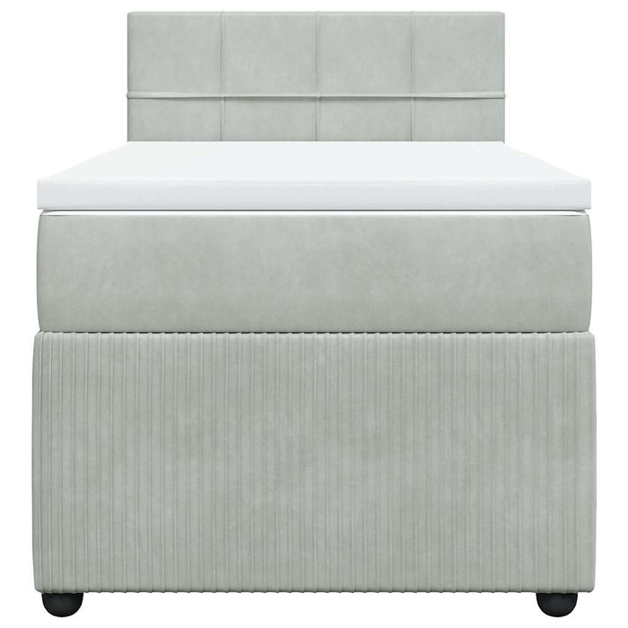 Pat box spring cu saltea, gri deschis, 90x200 cm, catifea - WALTI WALTI