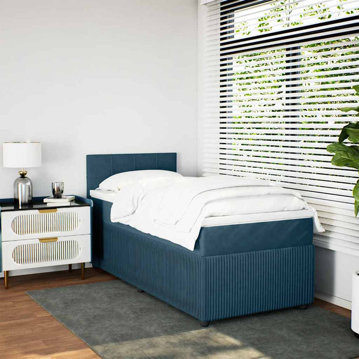 Pat box spring cu saltea, albastru, 90x200 cm, catifea - WALTI WALTI