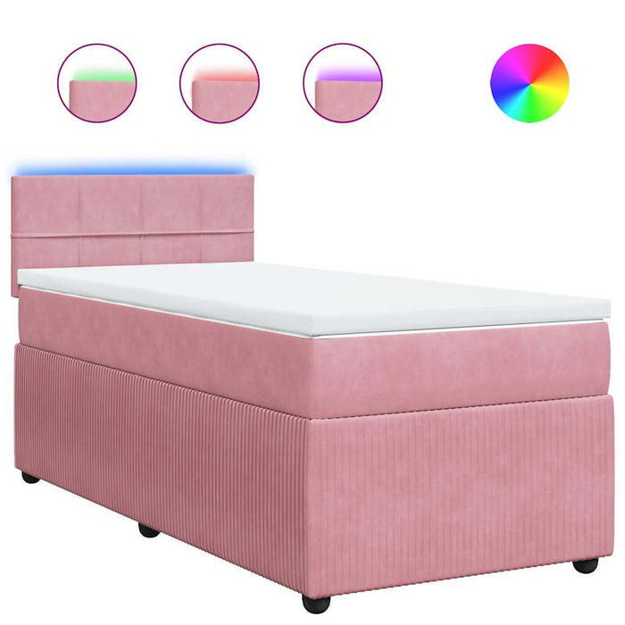 Pat box spring cu saltea, roz, 90x200 cm, catifea - WALTI WALTI
