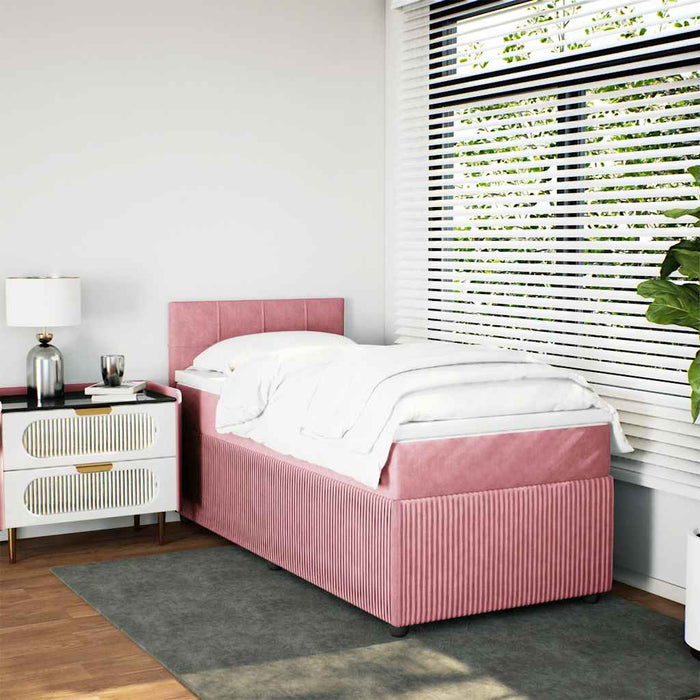 Pat box spring cu saltea, roz, 90x200 cm, catifea - WALTI WALTI