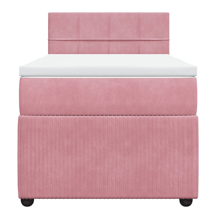 Pat box spring cu saltea, roz, 90x200 cm, catifea - WALTI WALTI