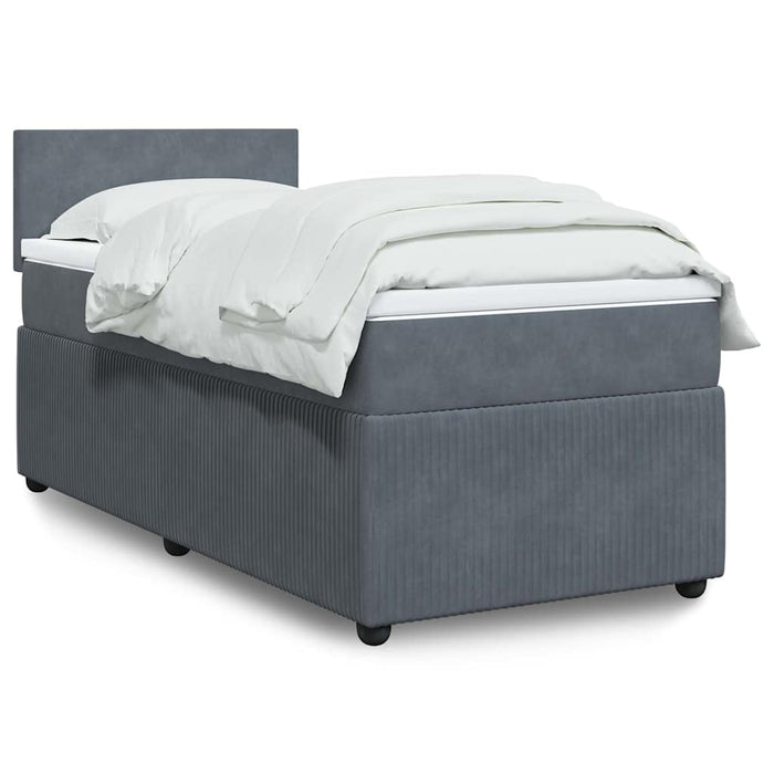 Pat box spring cu saltea, gri închis, 100x200 cm, catifea - WALTI WALTI