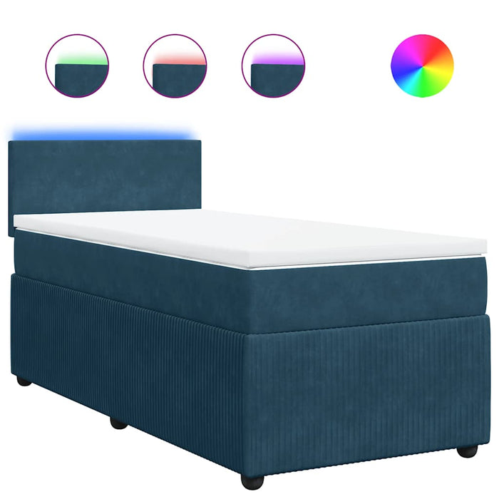 Pat box spring cu saltea, albastru, 100x200 cm, catifea - WALTI WALTI