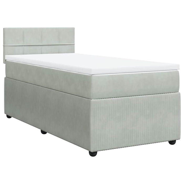 Pat box spring cu saltea, gri deschis, 100x200 cm, catifea - WALTI WALTI