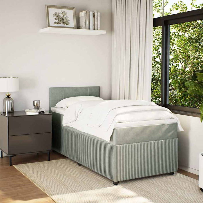 Pat box spring cu saltea, gri deschis, 100x200 cm, catifea - WALTI WALTI