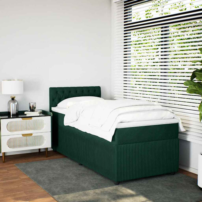 Pat box spring cu saltea, verde închis, 100x200 cm, catifea - WALTI WALTI