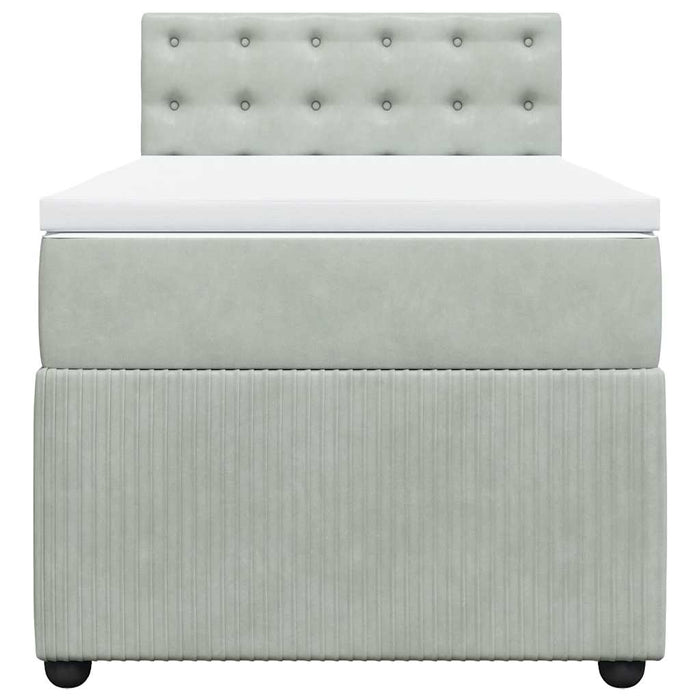 Pat box spring cu saltea, gri deschis, 100x200 cm, catifea - WALTI WALTI