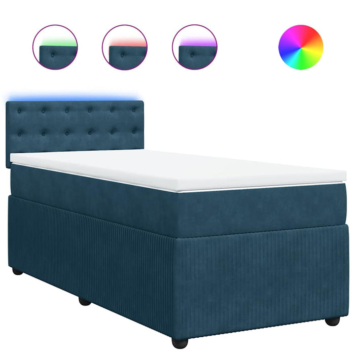 Pat box spring cu saltea, albastru, 100x200 cm, catifea - WALTI WALTI