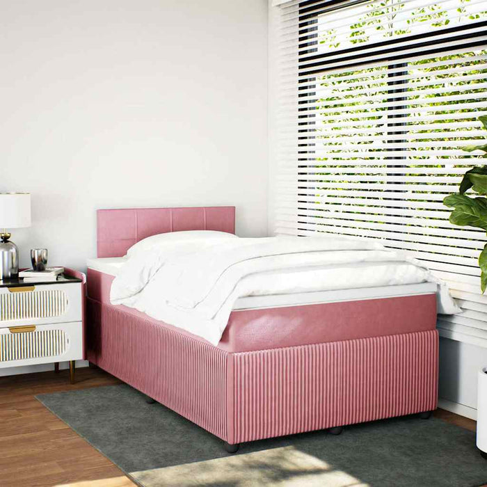 Pat box spring cu saltea, roz, 120x200 cm, catifea - WALTI WALTI