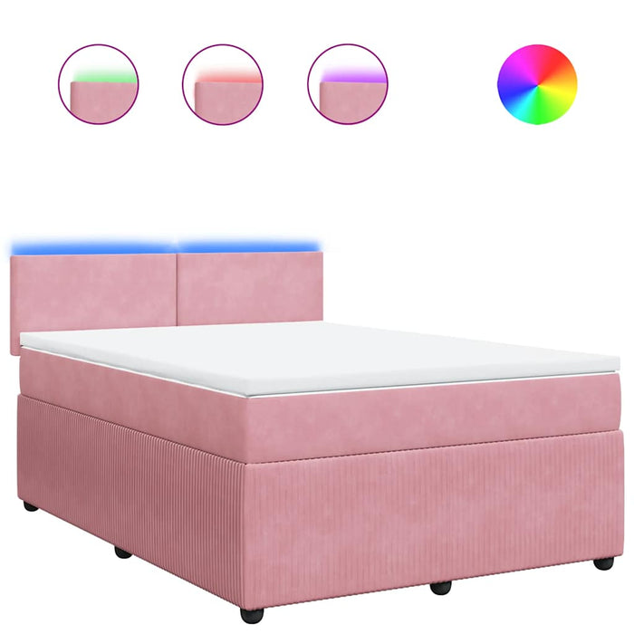 Pat box spring cu saltea, roz, 140x190 cm, catifea - WALTI WALTI