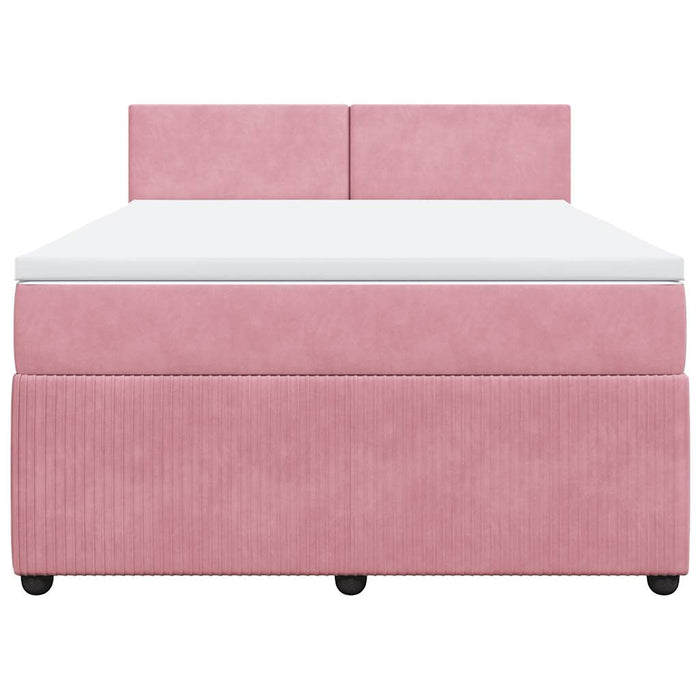 Pat box spring cu saltea, roz, 140x190 cm, catifea - WALTI WALTI