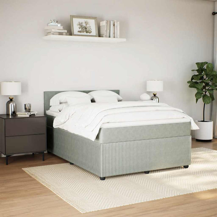 Pat box spring cu saltea, gri deschis, 140x190 cm, catifea - WALTI WALTI