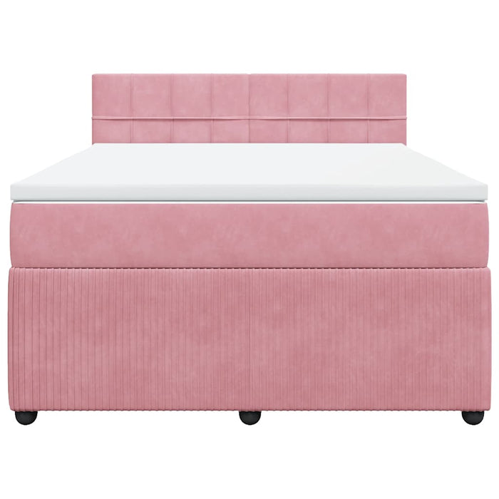 Pat box spring cu saltea, roz, 140x190 cm, catifea - WALTI WALTI