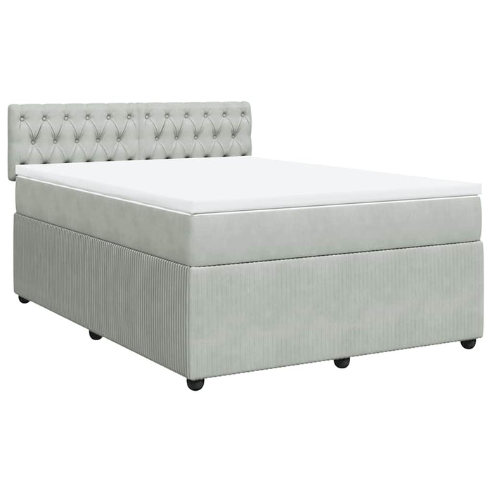 Pat box spring cu saltea, gri deschis, 140x190 cm, catifea - WALTI WALTI