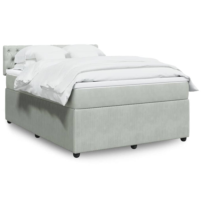 Pat box spring cu saltea, gri deschis, 140x190 cm, catifea - WALTI WALTI