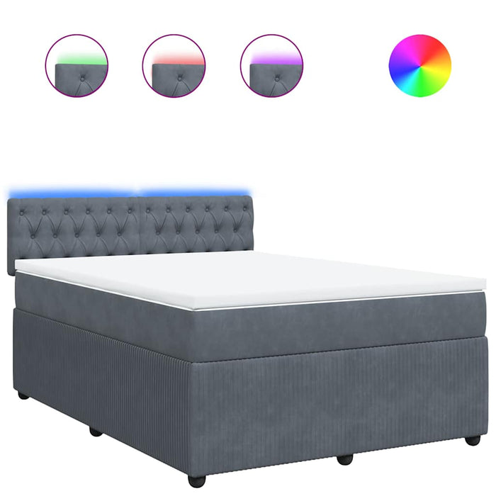 Pat box spring cu saltea, gri închis, 140x190 cm, catifea - WALTI WALTI