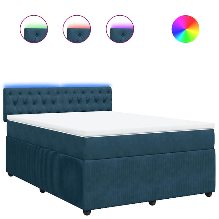 Pat box spring cu saltea, albastru, 140x190 cm, catifea - WALTI WALTI