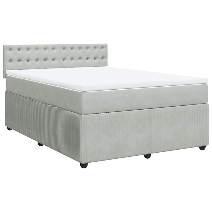 Pat box spring cu saltea, gri deschis, 140x190 cm, catifea - WALTI WALTI