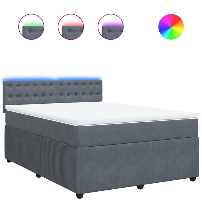 Pat box spring cu saltea, gri închis, 140x190 cm, catifea - WALTI WALTI