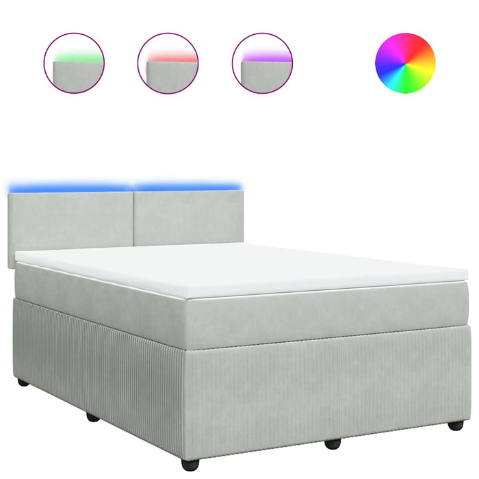 Pat box spring cu saltea, gri deschis, 140x200 cm, catifea - WALTI WALTI