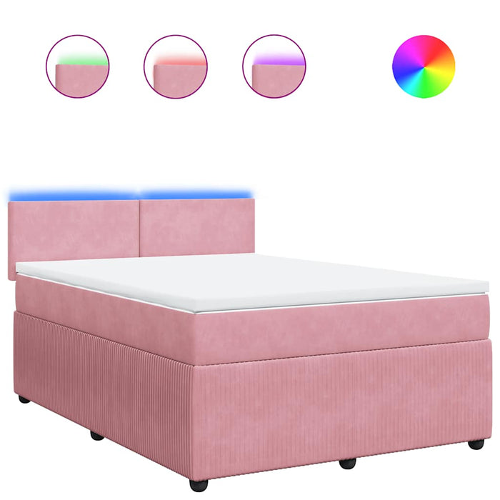 Pat box spring cu saltea, roz, 140x200 cm, catifea - WALTI WALTI