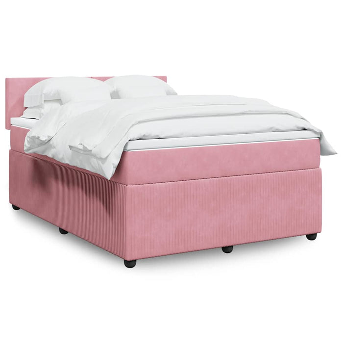 Pat box spring cu saltea, roz, 140x200 cm, catifea - WALTI WALTI