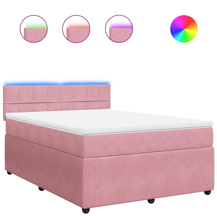 Pat box spring cu saltea, roz, 140x200 cm, catifea - WALTI WALTI