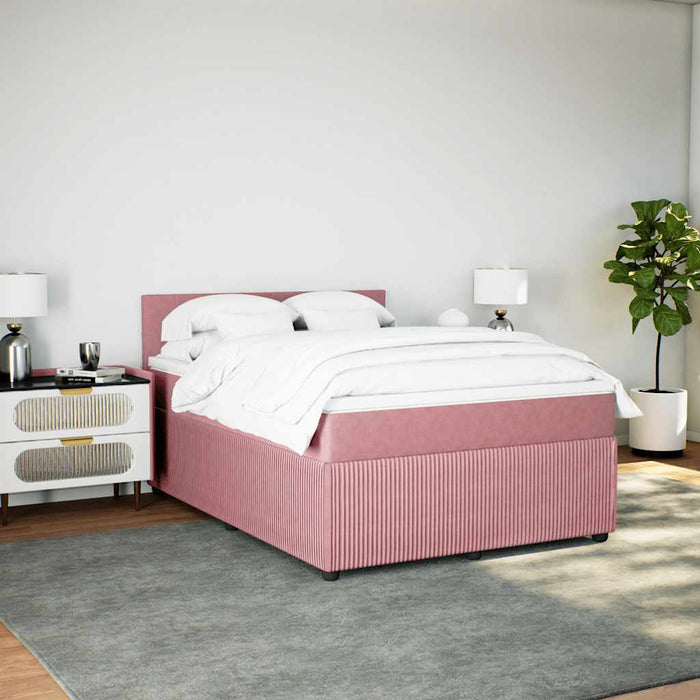 Pat box spring cu saltea, roz, 140x200 cm, catifea - WALTI WALTI